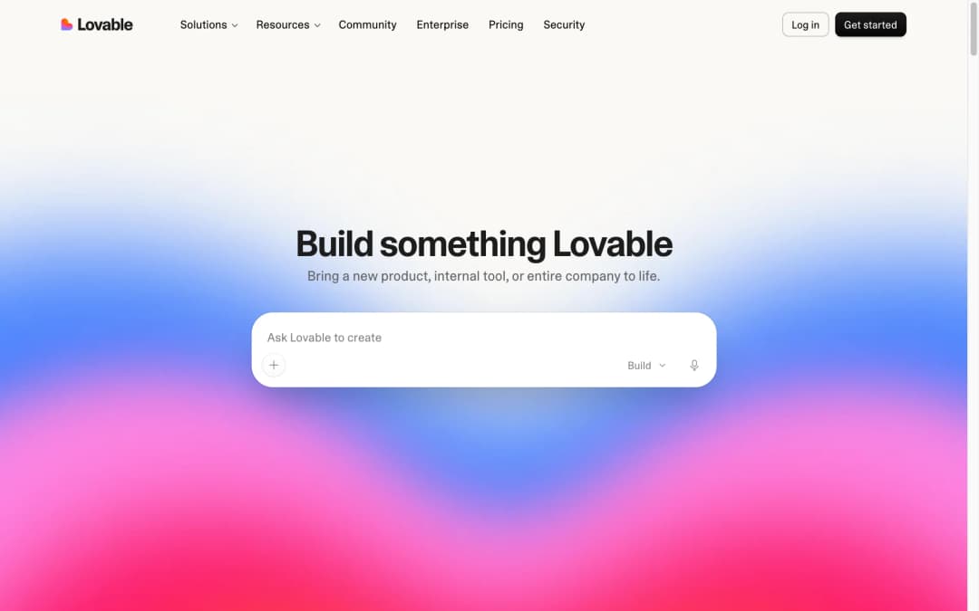 Lovable homepage with the headline Build something Lovable and a box where you describe the app you want